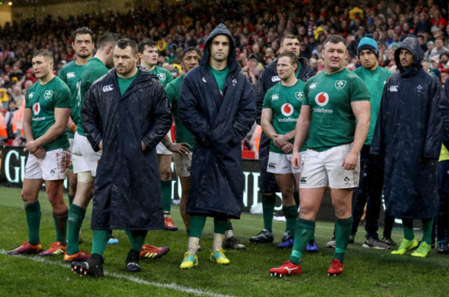 Cian Healy, Conor Murray and Dave Kilcoyne dejected after the game