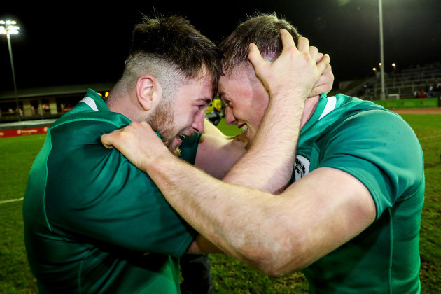 Dylan Tierney-Martin and Colm Reilly celebrate after the game