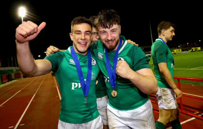 Iwan Hughes, Dylan Tierney-Martin and Angus Kernohan celebrate