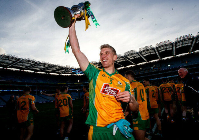 Kieran Fitzgerald lifts the Andy Merrigan Cup