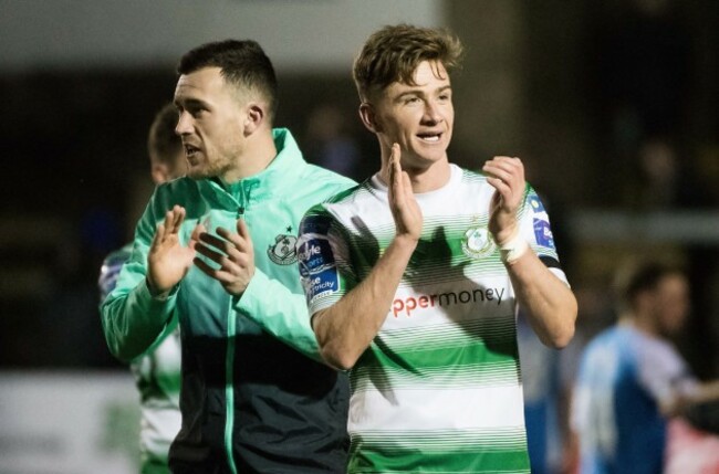 Aaron Greene and Ronan Finn celebrate after the game