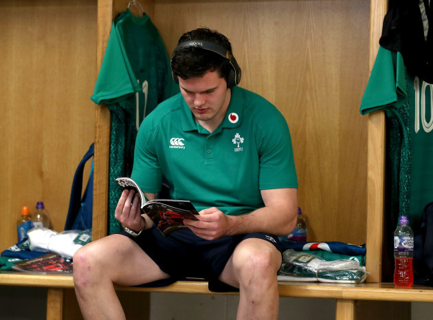 Jacob Stockdale in the dressing room ahead of the game