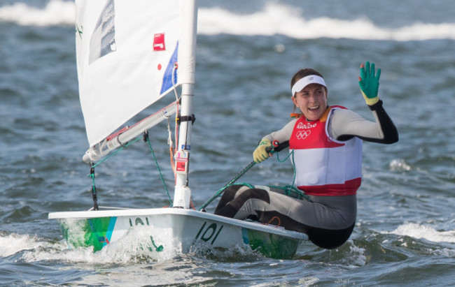 Annalise Murphy crosses the finishing line to claim a silver medal