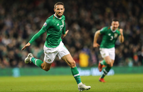 Conor Hourihane celebrates scoring his sides first goal from a free kick