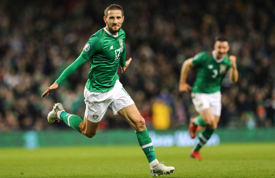 Conor Hourihane celebrates scoring his sides first goal from a free kick