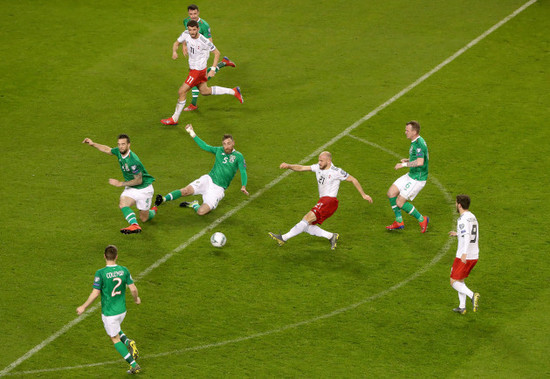 Shane Duffy blocks a shot by Valerian Gvilia