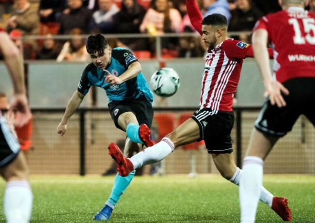 Liam Kerrigan shoots on goal