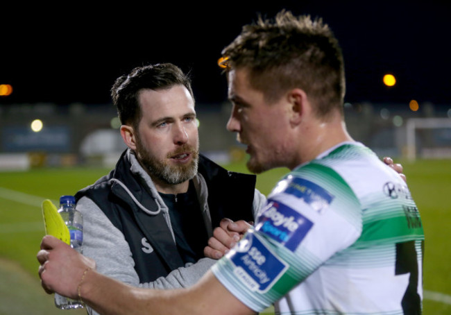 Stephen Bradley celebrates with Orjan Vojic after the game