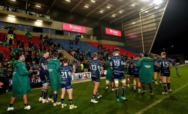 Connacht players applaud the fans