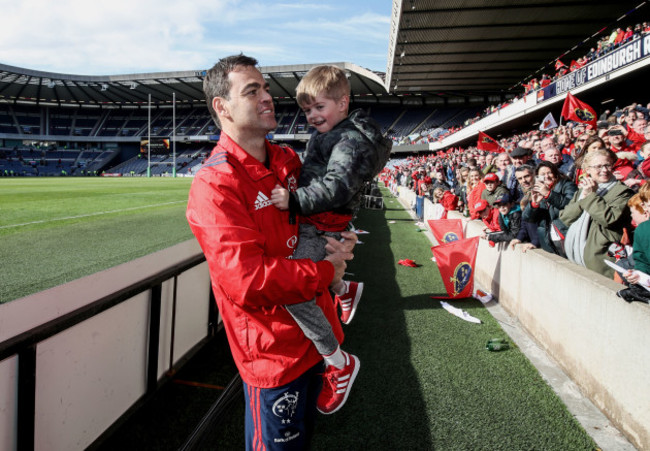 Johann van Graan celebrates winning with his son Wyatt