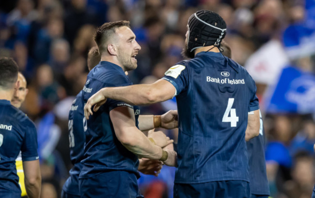 Jack Conan and Scott Fardy celebrate at the final whistle