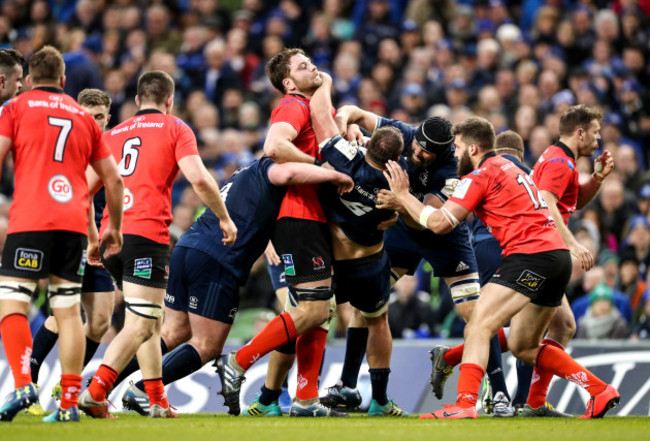 Iain Henderson with Tadhg Furlong, Rhys Ruddockl and Scott Fardy