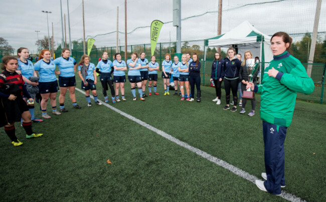 Nora Stapleton gives a speech before presenting the trophy