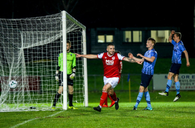 Michael Drennan celebrates scoring a goal