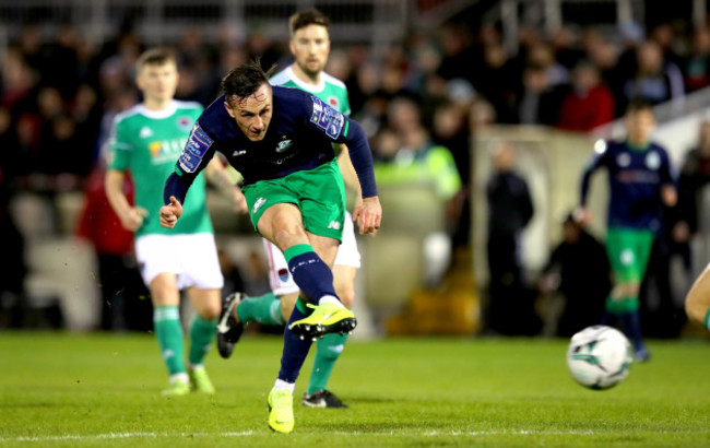 Aaron McEneff shoots to score his side's second goal