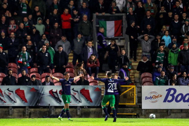 Aaron McEneff celebrates his sides third goal