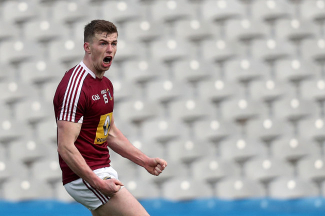 Ger Egan celebrates scoring a goal