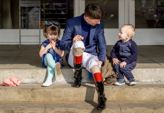 David Simmonson takes a break between rides at Leopardstown with Fia and Mark Simmonson