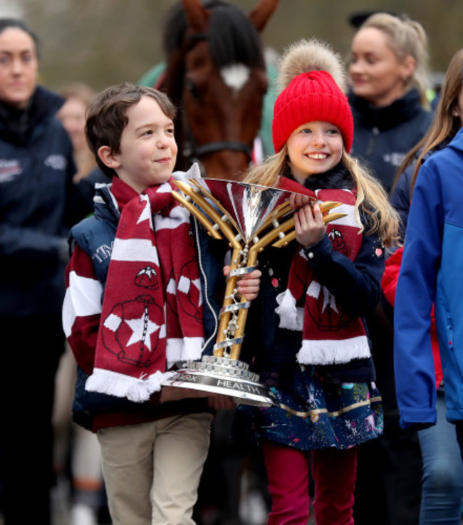 Michael O'Leary's kids Zac and Tiana holding the Cup