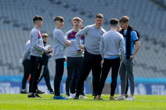 St. Michael's College Enniskillen players inspect the pitch before the game
