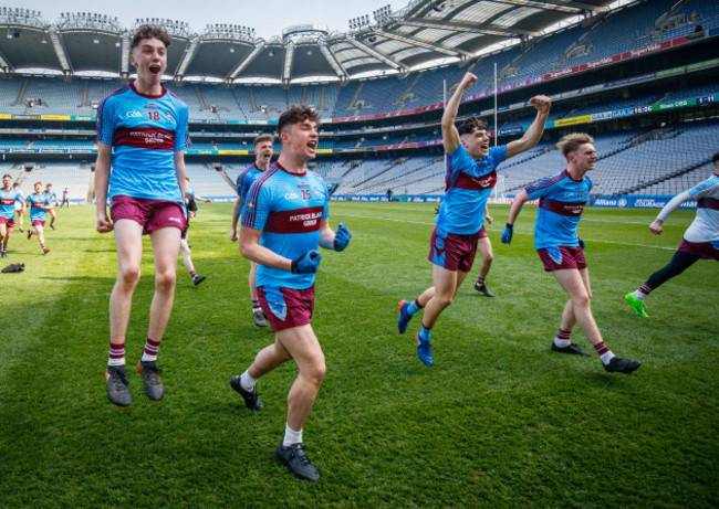 St. Michael's College Enniskillen celebrate after the game