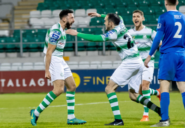 Roberto Lopes celebrates scoring a goal with Joey O'Brien