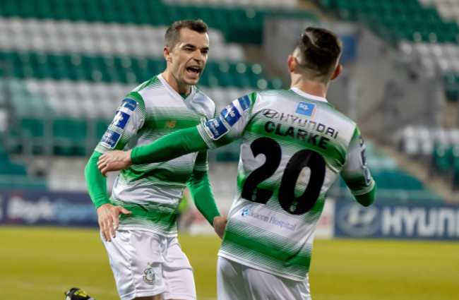 Sean Kavanagh celebrates scoring a goal with Trevor Clarke