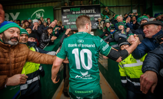 Jack Carty leaves the field after the game