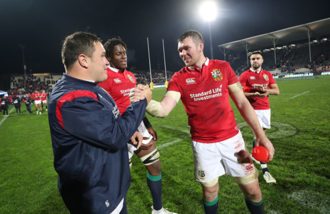 Jamie George, Maro Itoje and Peter O'Mahony celebrate winning