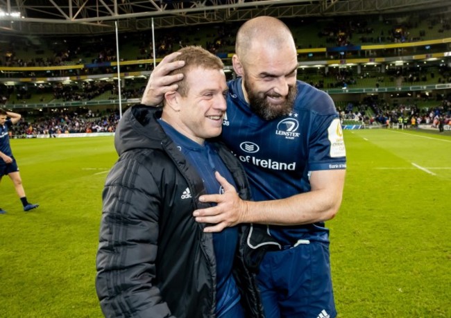 Sean Cronin and Scott Fardy celebrate after the game