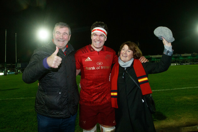 Billy Holland with his parents Jerry and Jean after he made his 200th apearance