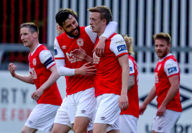 Chris Forrester celebrates scoring a goal with David Webster