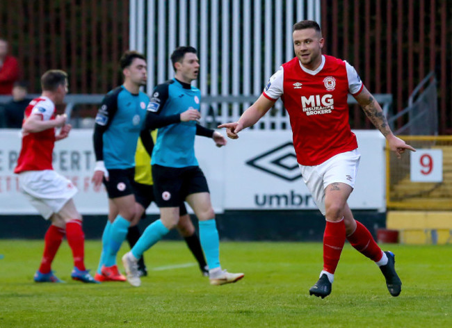 Michael Drennan celebrates scoring a penalty