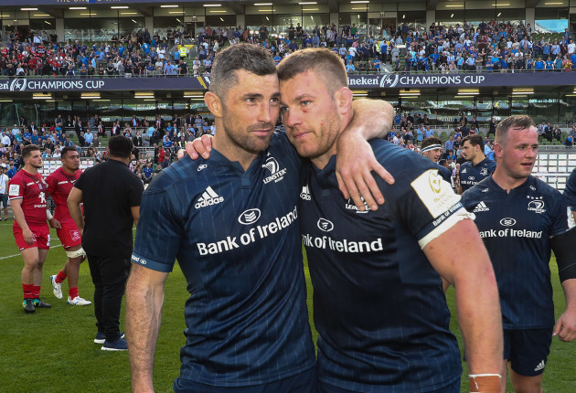 Rob Kearney and Sean O'Brien celebrate after the game