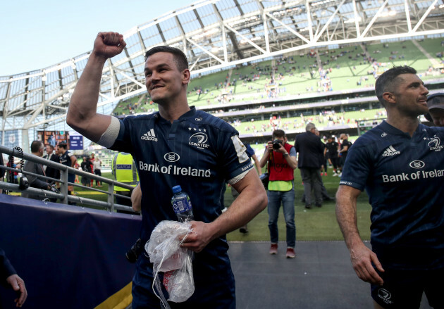 Johnny Sexton and Rob Kearney celebrate after the game