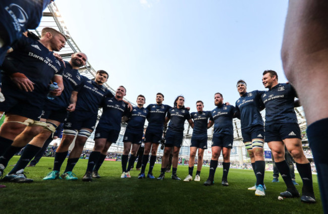 Leinster team huddle after the game