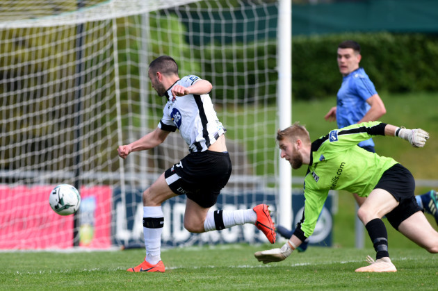 Michael Duffy scores his side's second goal