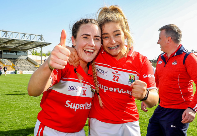 Orlagh Farmer and Caoimhe Moore celebrates after the game