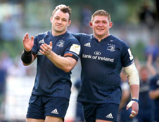 Cian Healy and Tadhg Furlong celebrate