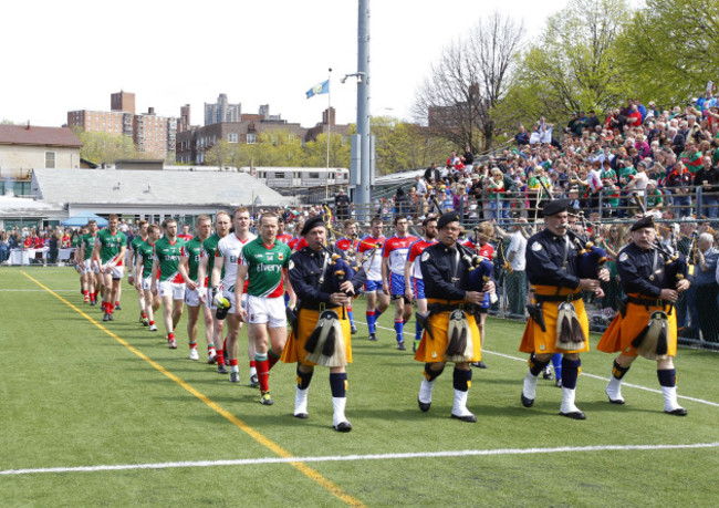 The Mayo and New York teams parade before the game