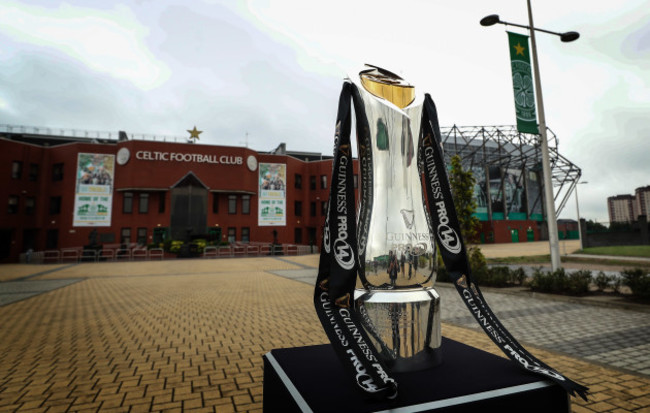 The Guinness PRO14 trophy outside Celtic Park