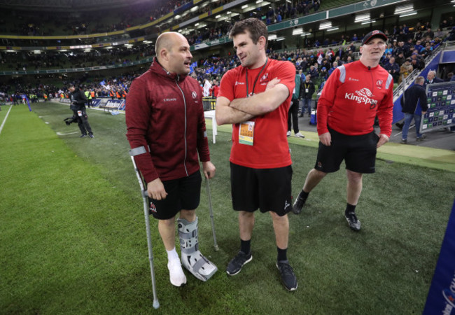 Ulster&rsquo;s injured Rory Best with assistant coach Jared Payne