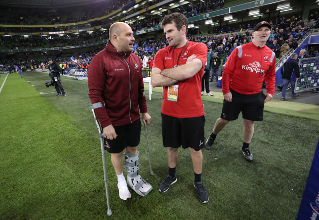 Ulster’s injured Rory Best with assistant coach Jared Payne