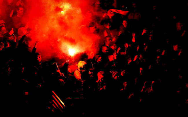 St. Patrick's Athletic fans set off flares