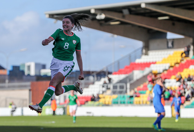 Leanne Kiernan celebrates scoring her sides first goal