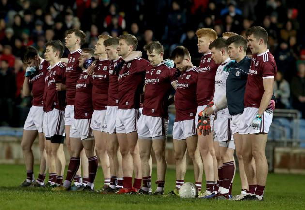 Galway team stand during the national anthem