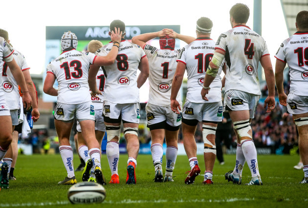 Marcell Coetzee celebrates scoring a try with teammates