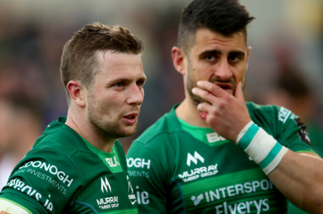 Jack Carty and Tiernan O&rsquo;Halloran dejected after the game