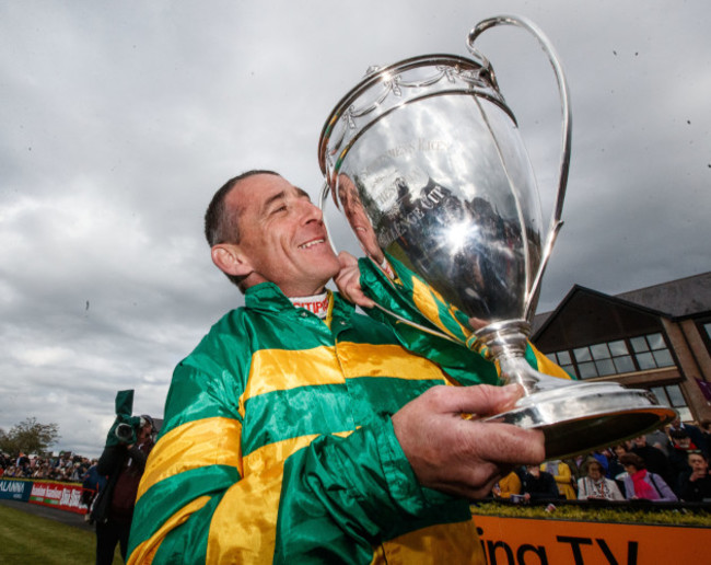 Davy Russell celebrates after winning The BETDAQ Punchestown Champion Hurdle on Buveur D'Air