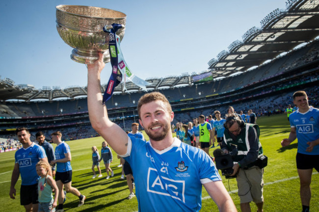 Jack McCaffrey celebrates with The Delaney Cup